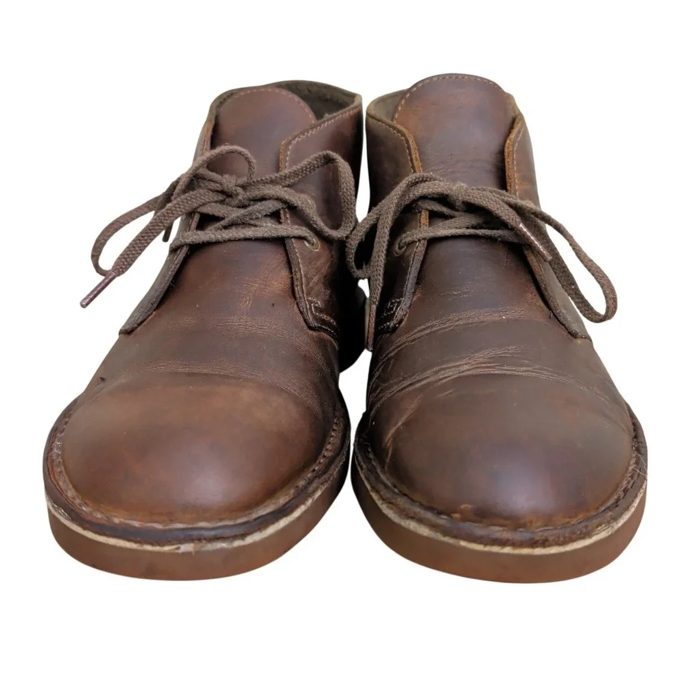 Clarks Bushacre 2 Mens 10.5 Beeswax Brown Leather Chukka Boots Lace Up Ankle